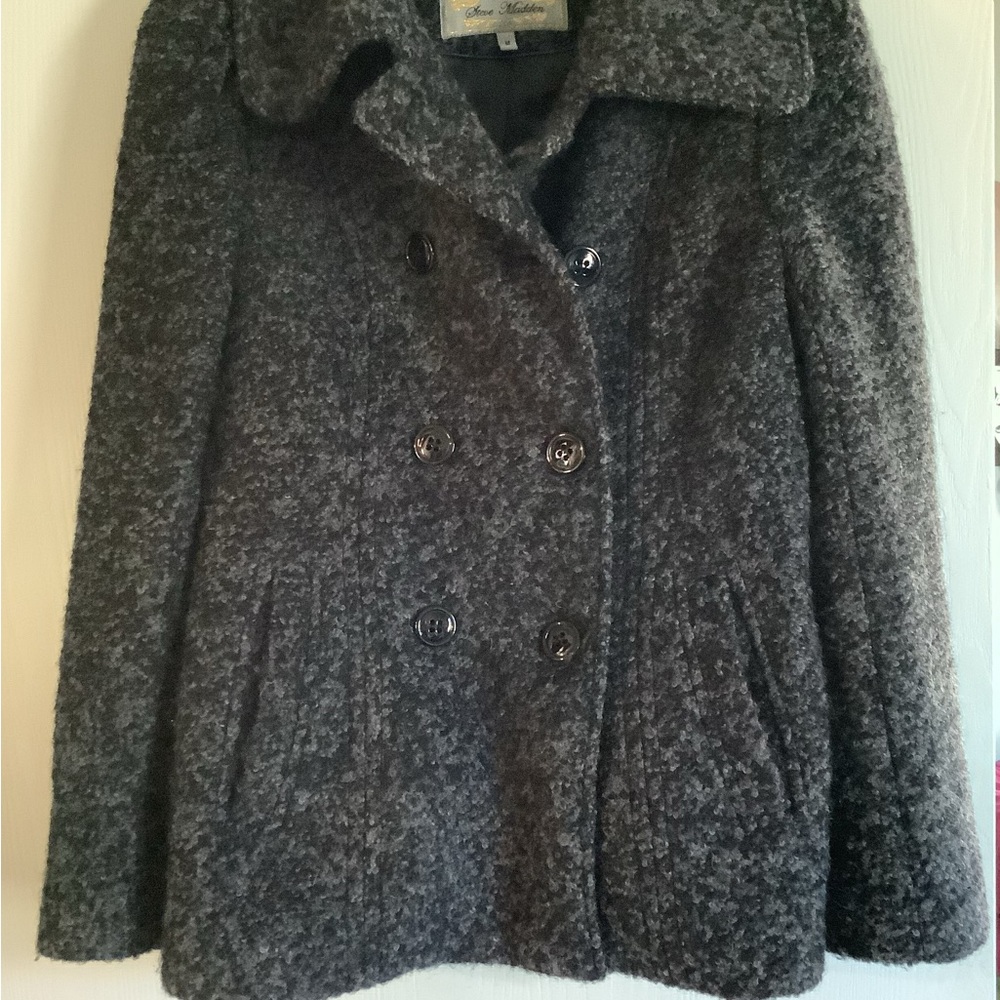 Steve Madden Charcoal Double-Breasted Pea Coat